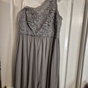 David's Bridal Gray Lace One-Shoulder Dress